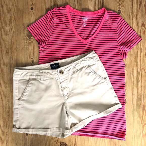 AE Midi Stretch Khaki Shorts - Picture 1 of 7